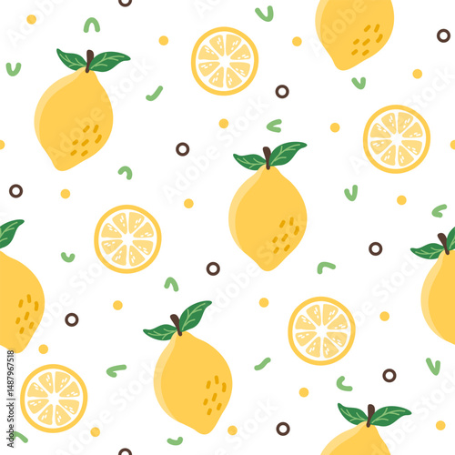 Cute lemons hand drawn, seamless vector design for print on fabric and other uses.