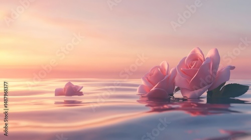 Obraz na płótnie Pink roses floating on water at sunset w salonie