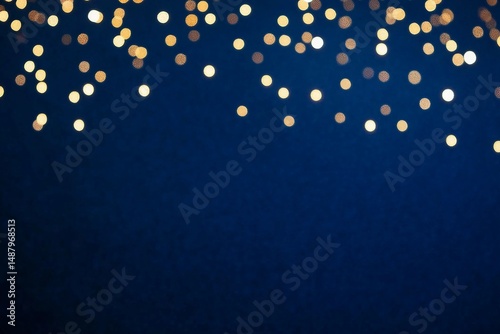 Gold bokeh on a blue background, Layer to overlay for your design, Christmas and New Year background.