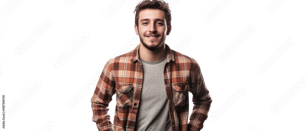 Smiling young man in a plaid shirt