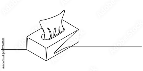 Tissue box continuous one line drawing, Tissue box icon. Continuous one line art tissue box vector illustration, Minimalist One-Line Drawing of Tissue Box on Light Background, one line art tissue box.