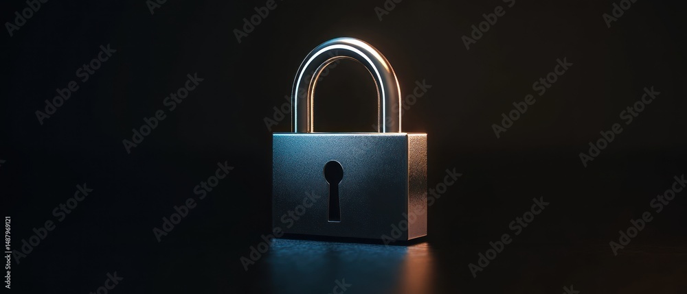 Metallic padlock on dark background