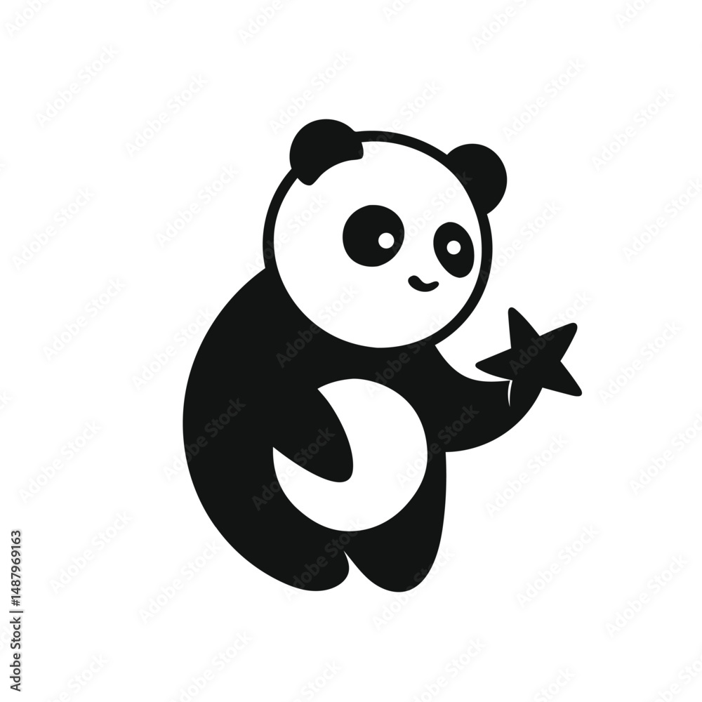 Naklejka premium Panda holding glowing star with joy