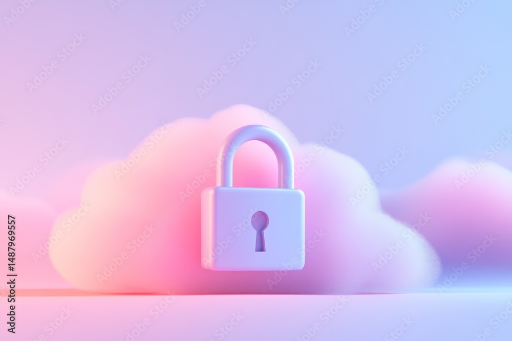 Pastel cloud security padlock