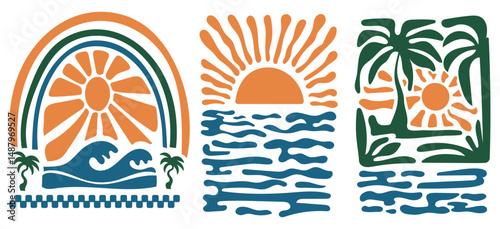 Ocean groovy retro vintage,  Beach summer