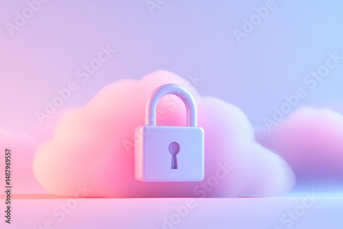 Pastel cloud security padlock