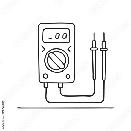 A test meter connected to wires on a lab desk