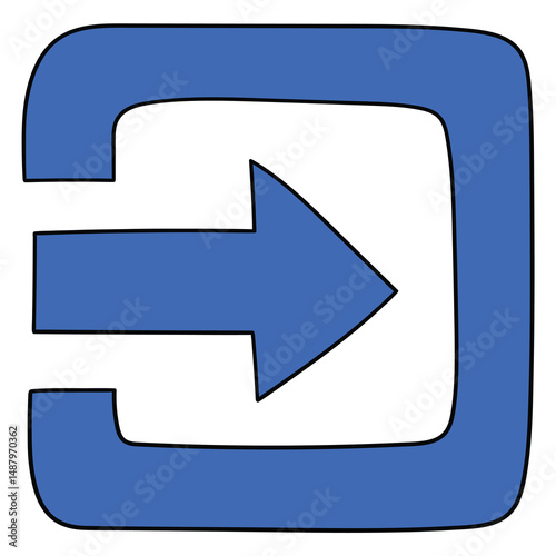 Hand drawn cartoon blue entrance or login icon on white background.