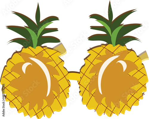  illustration of pineapple-shaped party glasses. The glasses are designed to resemble a pineapple, with the fruit forming the frame and the green leafy top extending upwards
