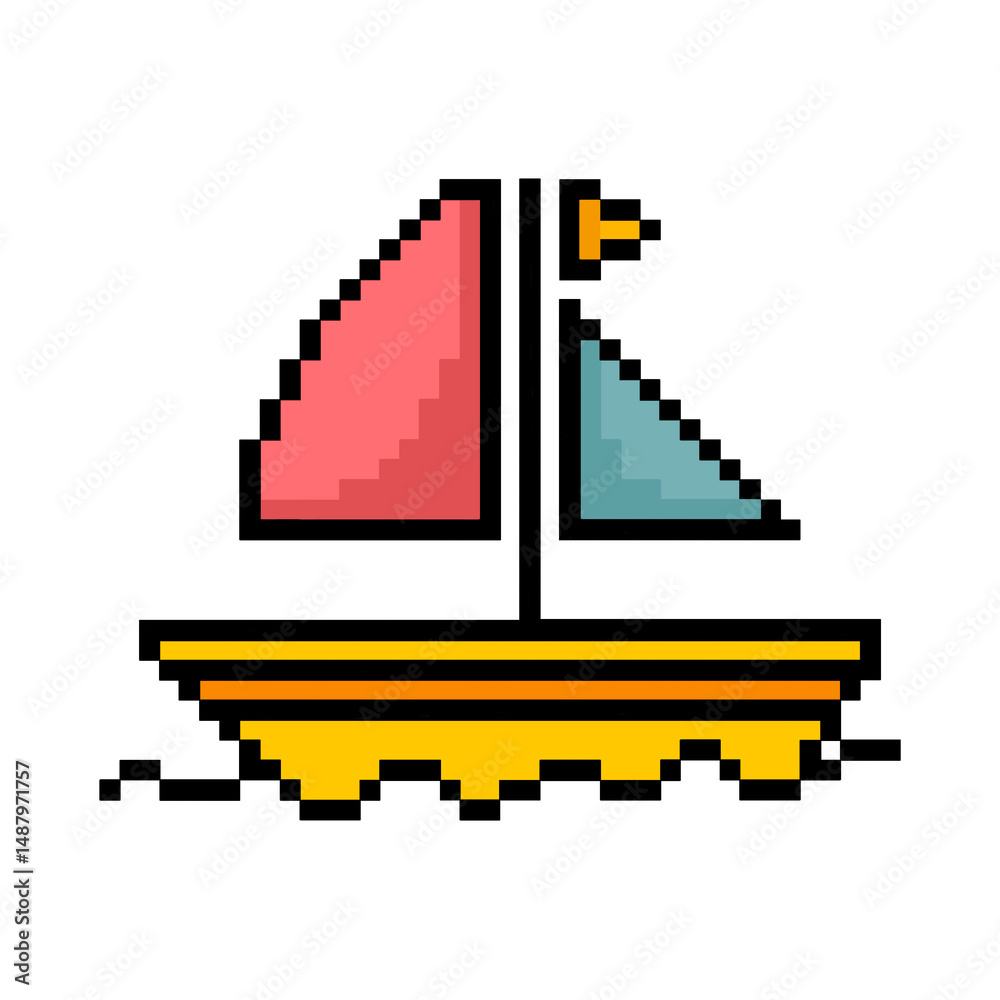 Fototapeta premium Flat design pixel art boat illustration