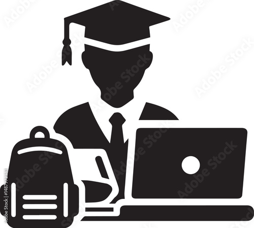 young boy student silhouettes vector