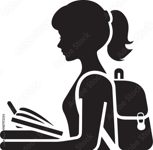 young boy student silhouettes vector