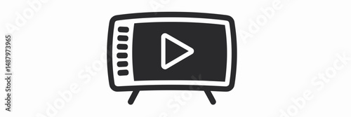 Vector icon of curved-screen TV with play button on white background