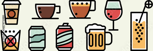 Vector icon collection of popular beverages – Perfect for digital menus, app design, or food service promotions