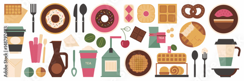 vector icon sheet of cafe items including coffee cup and pastries – ideal for food menus, cafe branding, or restaurant apps