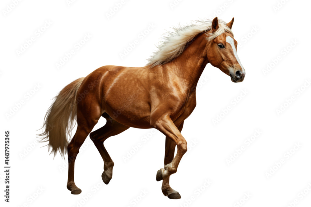 Obraz premium Beautiful light brown horse walking on transparent background