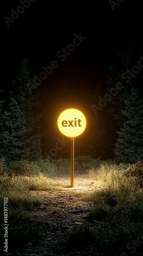 Escape exit minimalist. A glowing 