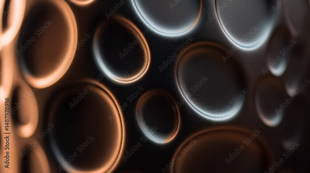 Close-up view of a textured metallic surface with circles. Close-up view of a textured metallic surface with circles.