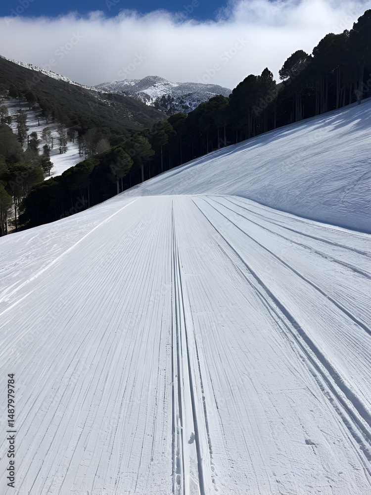 Fototapeta premium Empty ski slope at Vallter 2000 ski resort (Girona - Spain)