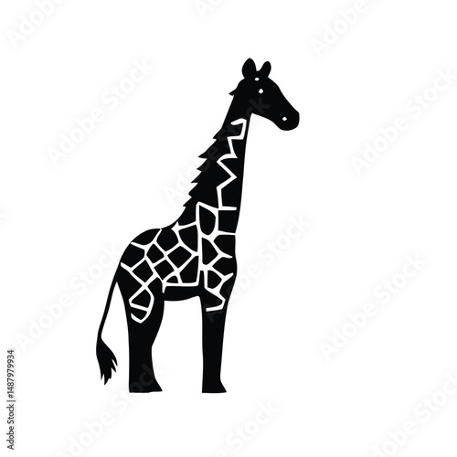 Giraffe Silhouette with Distinctive Pattern, Elegant Wildlife Illustration, Iconic African Animal in Black and White Minimalist Design
