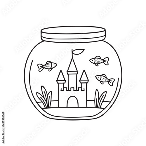 Tetras near a decorative castle inside a tank