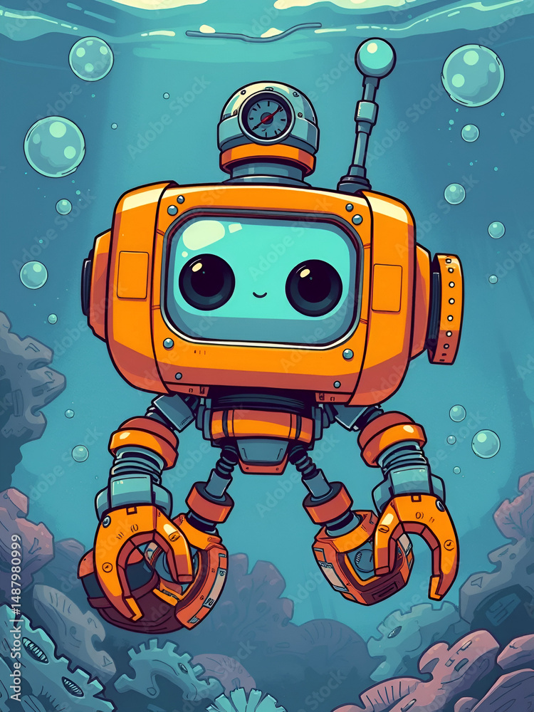 Robot Art Illustration Design Machine Underwater Technology Metal Engineering Colorful Retro Aquatic Digital Vector Futuristic Fun Cartoon Playful Unique Nature Science Robot Art Illustration Design Machine Underwater Technology Metal Engineering Colorful Retro Aquatic Digital Vector Futuristic Fun Cartoon Playful Unique Nature Science