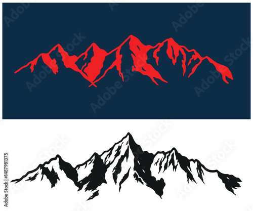 Red and Black Mountain Range Silhouette Illustrations