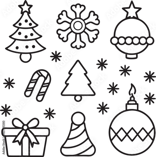  Christmas Santa and different items set with line art.  