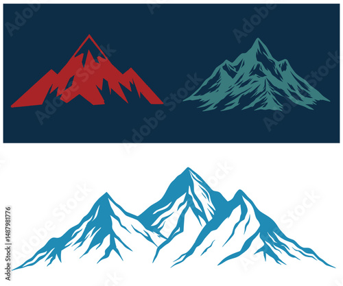 Three Stylized Mountain Range Illustrations