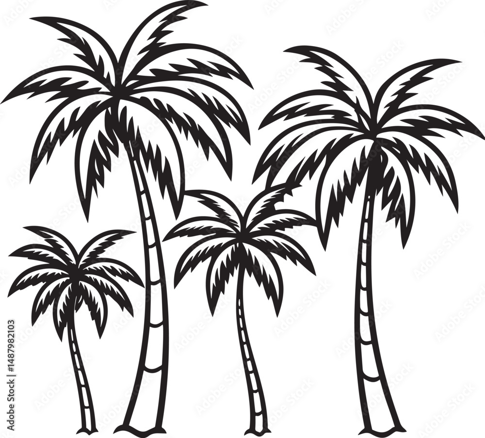 Fototapeta premium tree items set victor line art design with black and white