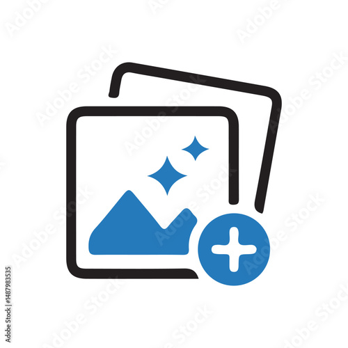 Add photo icon. Picture with plus mark icon. Vector illustration eps 10.