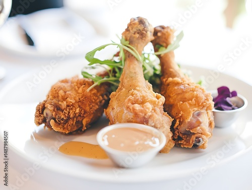 Crispy Fried Chicken Drumsticks: Gourmet Southern Cuisine with Tapenade Sauce | Food Photography & Culinary Art