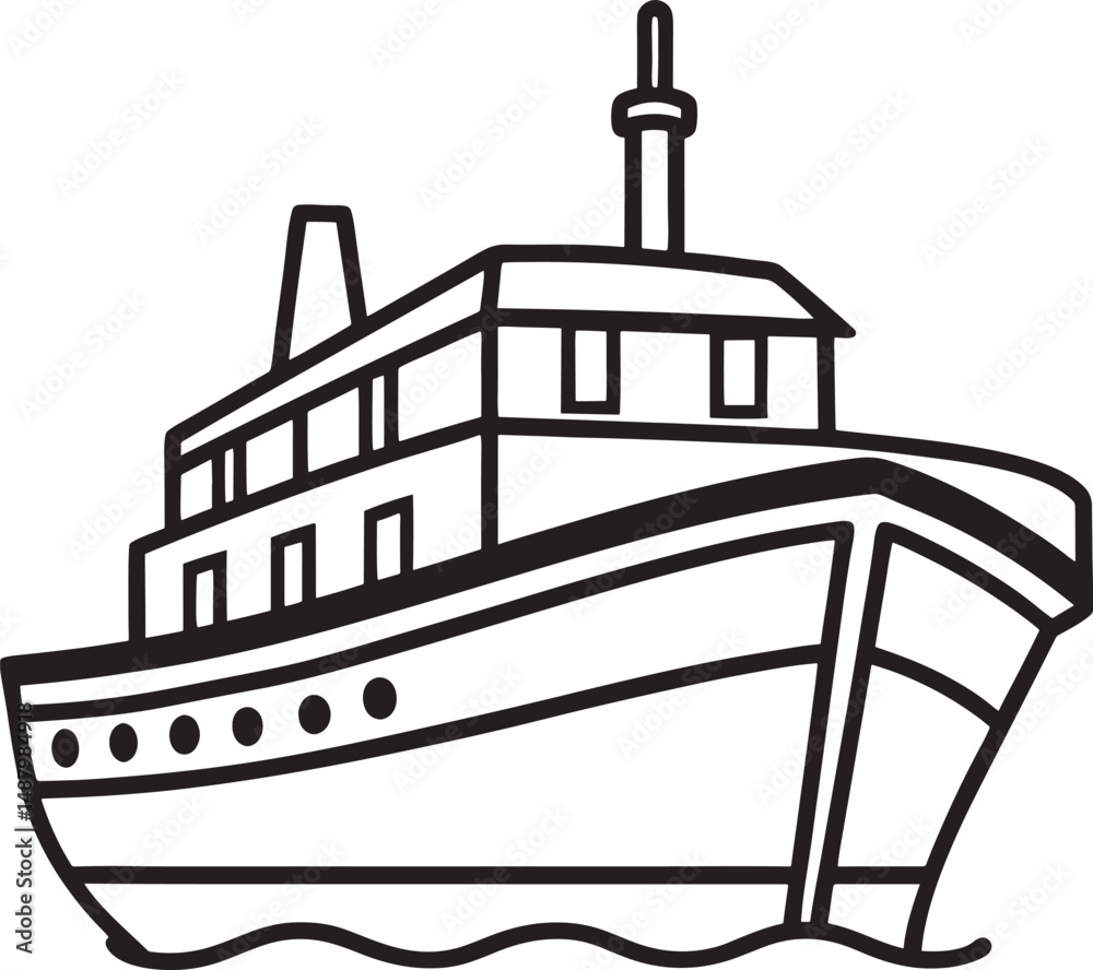 boat line art design isolated on the white background. boat line art design isolated on the white background.