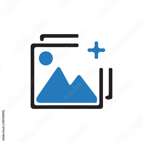 Add photo icon. Picture with plus mark icon. Vector illustration eps 10.