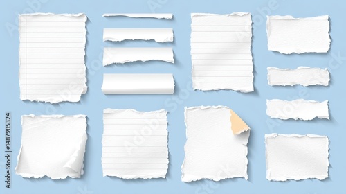 Wallpaper Mural Realistic vector collection of torn paper strips White ripped edges and sticky note shreds for note design Torontodigital.ca