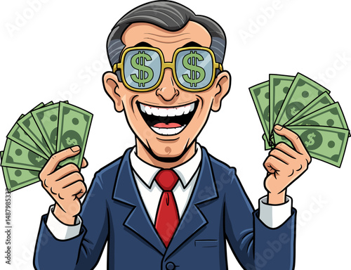 Wealthy Businessman Cartoon Illustration Success, Finance, and Prosperity