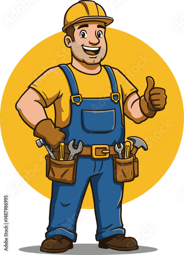 Happy Construction Worker Skilled Handyman, Reliable Home Repair Services, Expert Technician