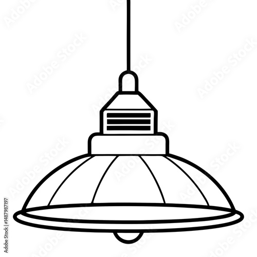 Factory Pendant Light Over Table – Black Silhouette Vector