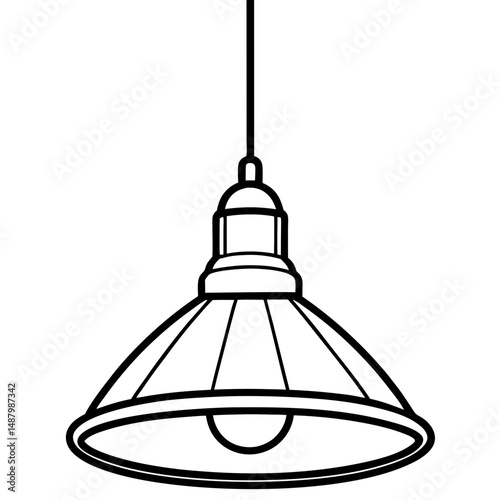 Factory Pendant Light Over Table – Black Silhouette Vector