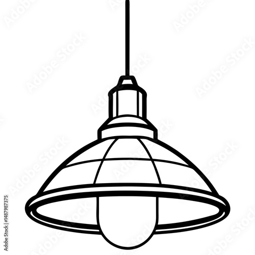 Factory Pendant Light Over Table – Black Silhouette Vector