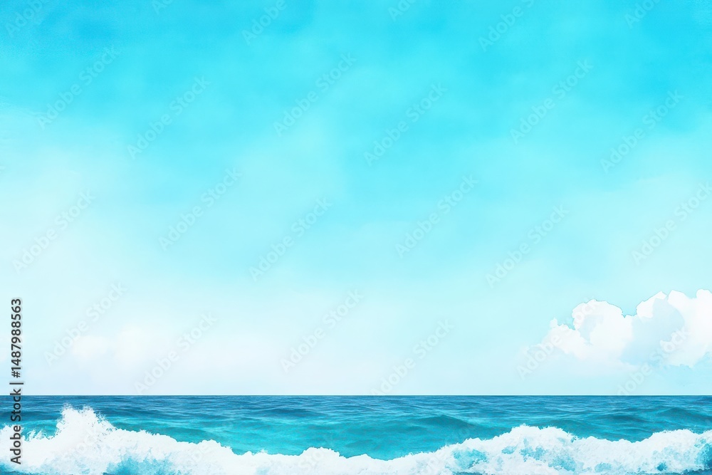 Obraz premium Vibrant Blue Sky with Fluffy White Clouds Over Gentle Ocean Waves Creating a Peaceful and Inviting Seaside Atmosphere on a Sunny Day