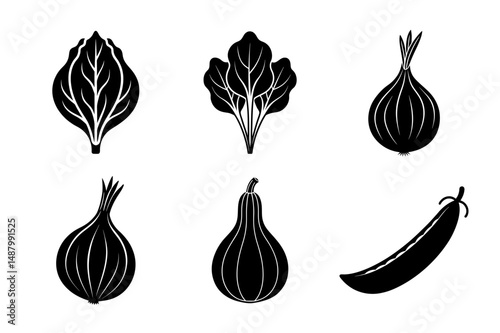 set of fruits and vegetables silhouette vector illustration
