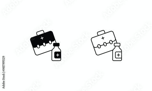 First Aid Kit icons set Line and Glyph black vector icon stock illustration
