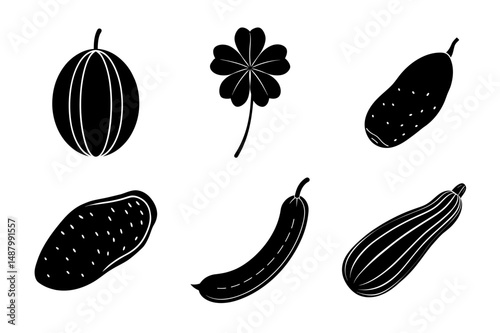set of fruits and vegetables silhouette vector illustration