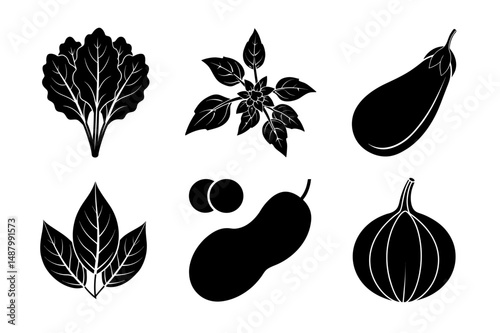 set of fruits and vegetables silhouette vector illustration