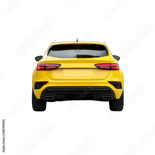 Rear View of a Yellow Modern SUV on Transparent Background