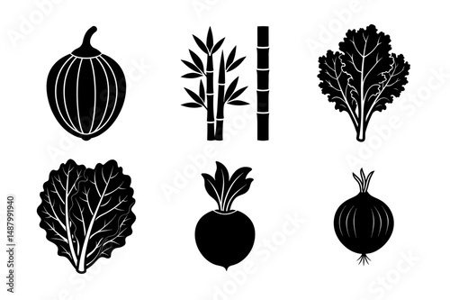 set of fruits and vegetables silhouette vector illustration
