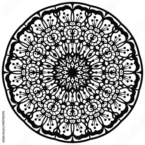 Tribal and bohemian style pattern design. Mosaic pattern. Floral henna or mehndi style mandala design.   
