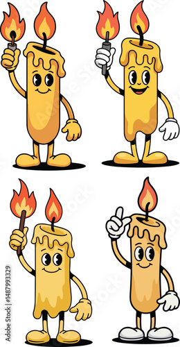 cartoon illustration of a yello candle in a fire extinguisher