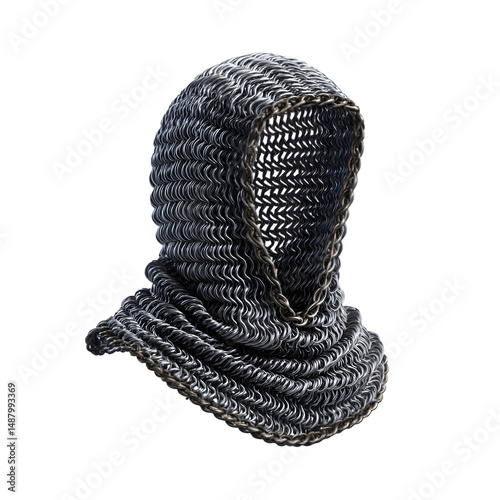  chainmail coif side view  isolated die cut 